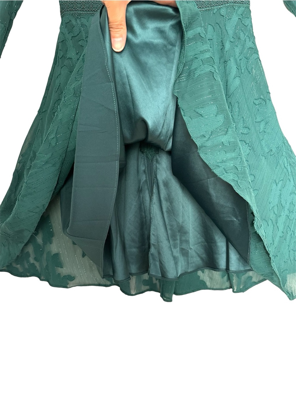 Ever New Emerald Green Floral Mesh Mini Dress Burnout Sheer Skater Fairycore Ren - Picture 8 of 14